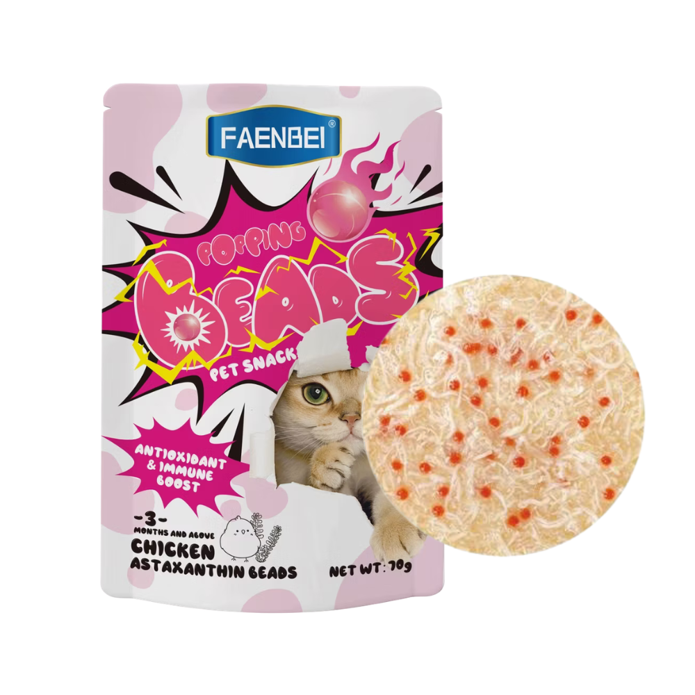 Faenbei Cat Snack IMMUNE BOOSTER & Astaxanthin Popping Beads with Chicken 70g