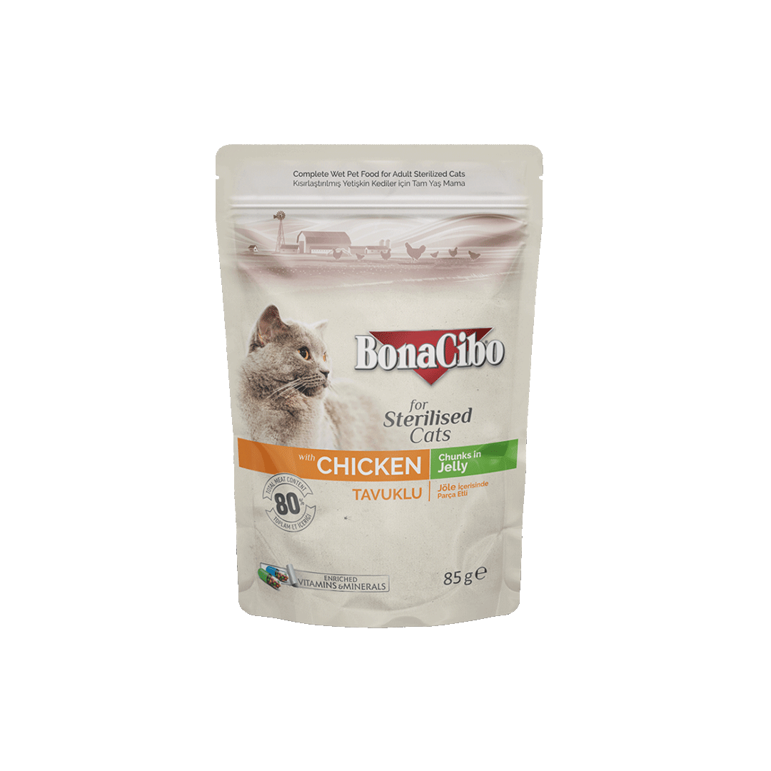 BonaCibo Adult Pouch Sterilized Chicken Chunks In Jelly 85g