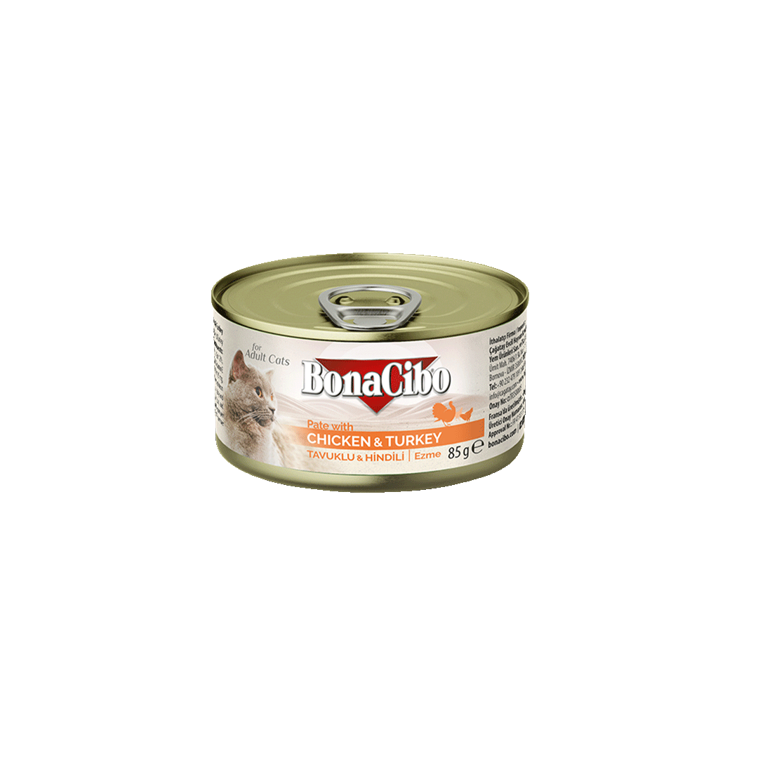 BonaCibo Canned Cat Food Chicken & Turkey Chunks In Jelly Pate 85g