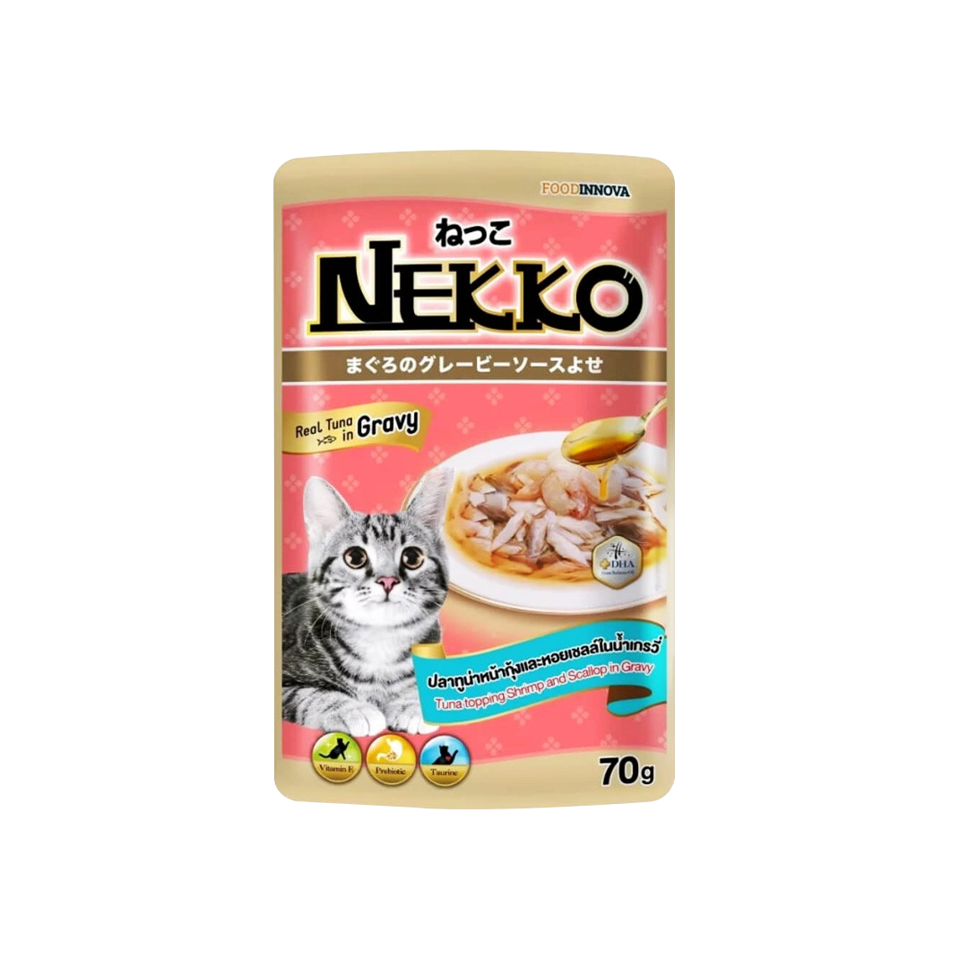 Nekko Pouch Real Tuna Topping Shrimp & Scallop in Gravy 70g