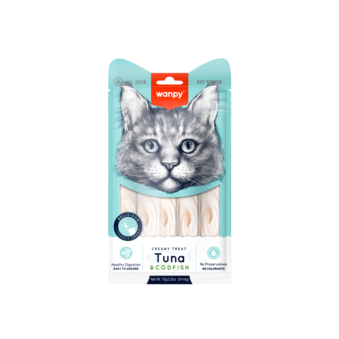 Wanpy Creamy Cat Treat Tuna & Cod Fish 70gm (5 Pieces Pack)