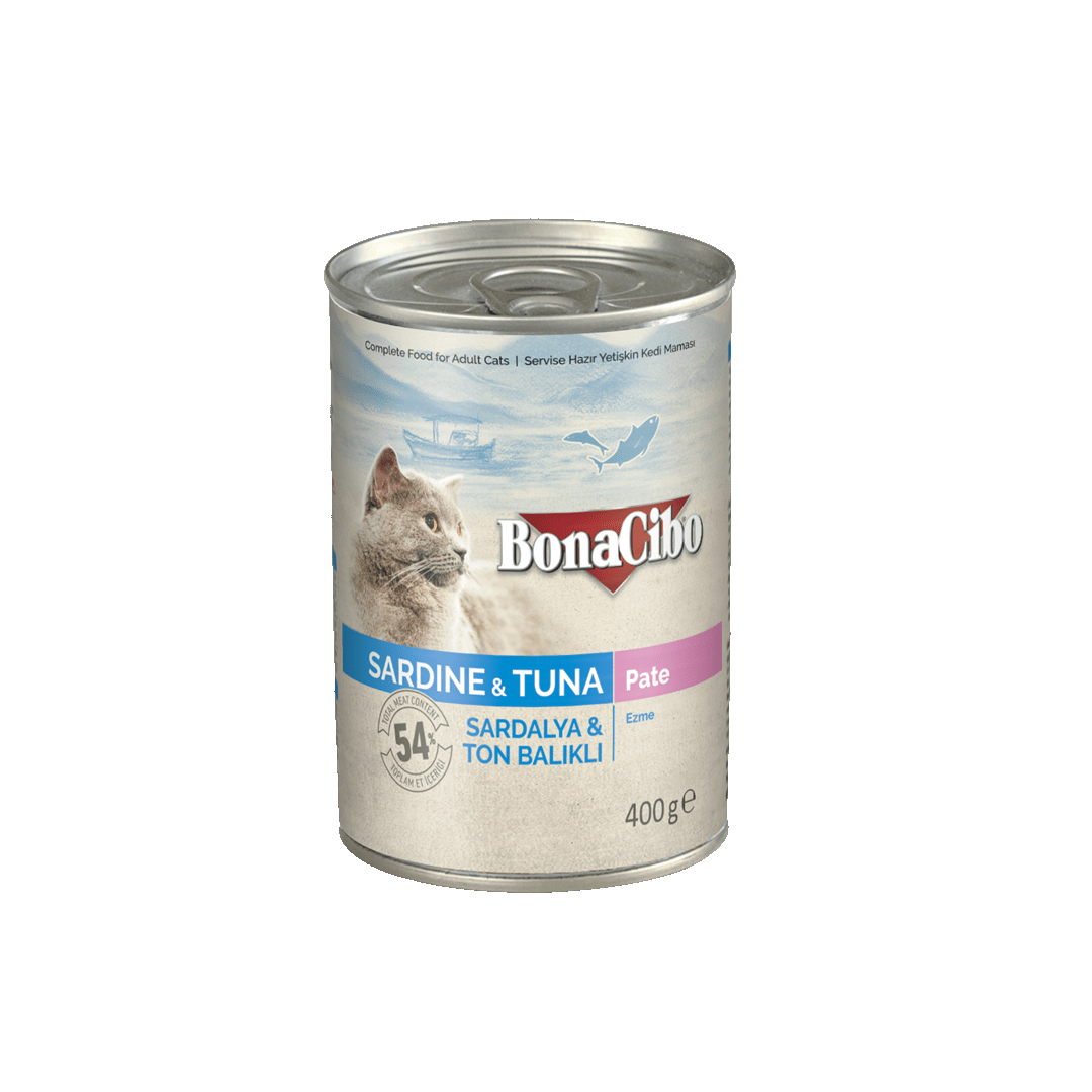 BonaCibo Canned Cat Food Sardine & Tuna Chunks In Jelly 400g