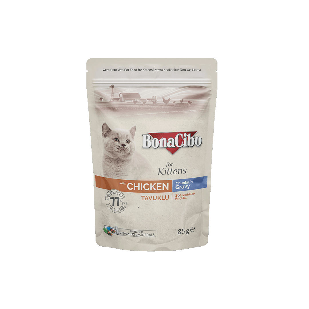 BonaCibo Kitten Pouch Sterilized Chicken Chunks In Gravy 85g