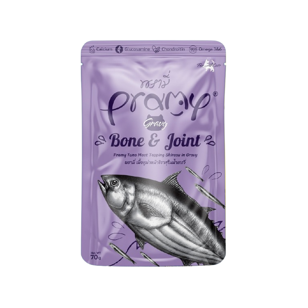 Pramy BONE & JOINT Pouch Tuna Meat Topping Shirasu in Gravy for All Cats 70g