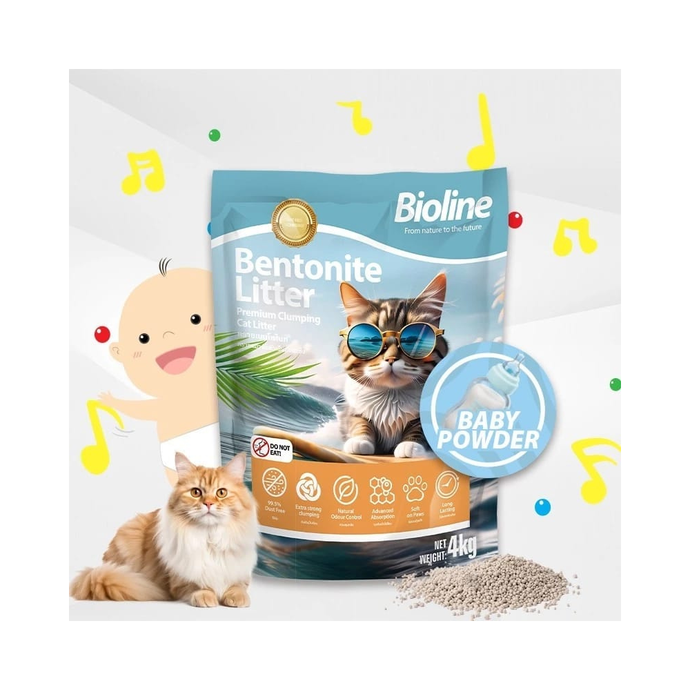 Bioline Premium Bentonite Cat Litter Baby Powder 4kg