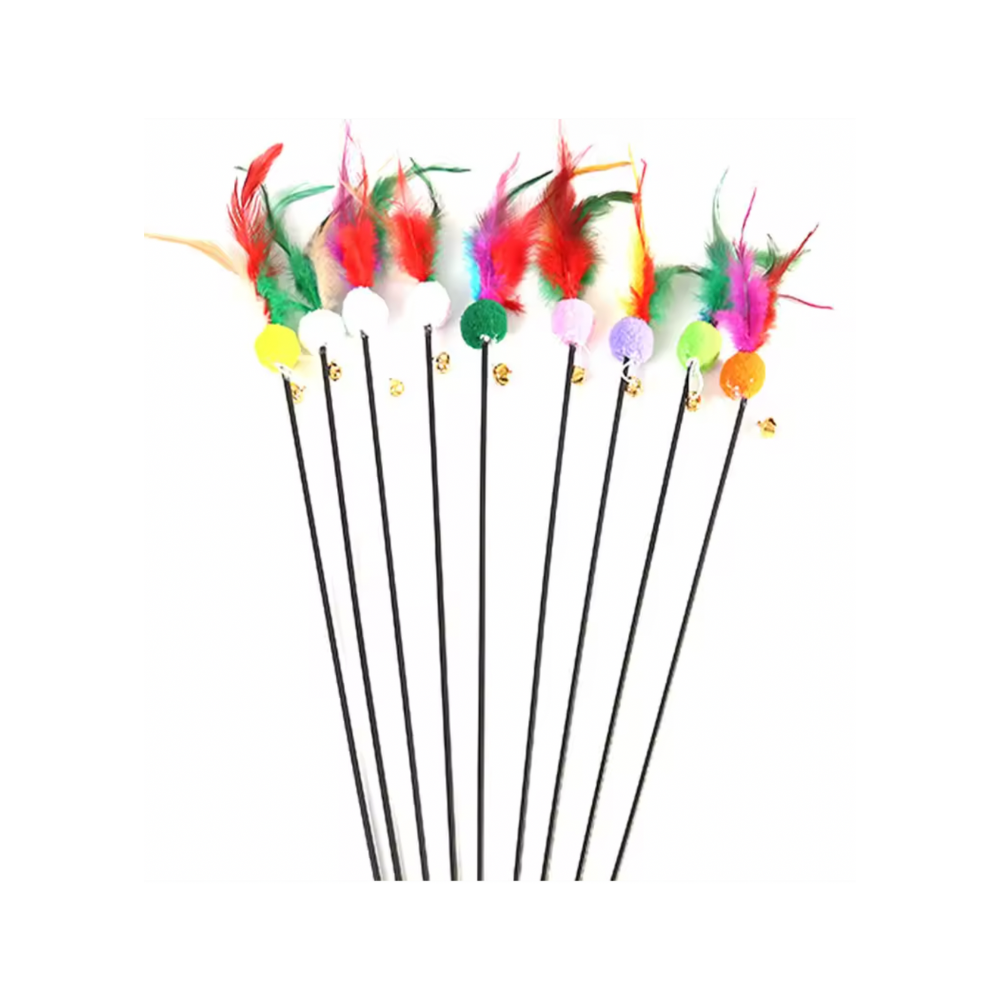 Feather Stick Teaser Toy with Plush Ball & Bell