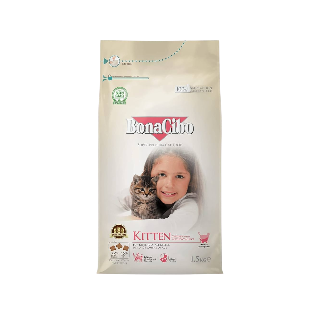 BonaCibo Kitten Cat Food Chicken & Rice with Anchovy 1.5kg