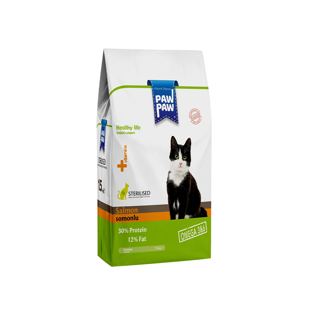 Paw Paw Adult Dry Cat Food Sterilised Salmon 1.5kg
