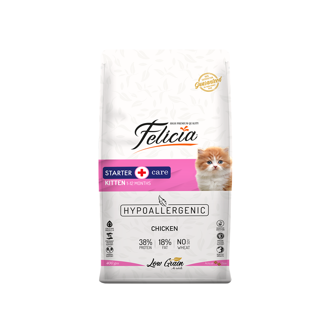 Felicia Low Grain Dry Cat Food Starter Care Kitten Chicken 400gm