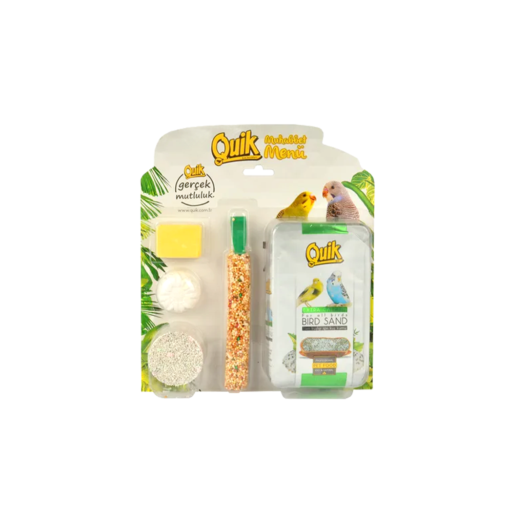 Quik Bird All in One Set: Litter, Snack, Beak Stone, Energy Suppliment, Mineral Suppliment