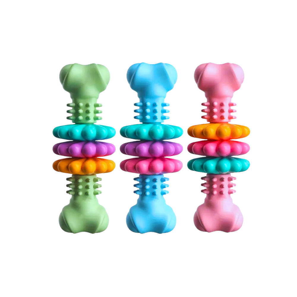 Geometric Patterned Rubber Bone Durable Dog Chew Toy