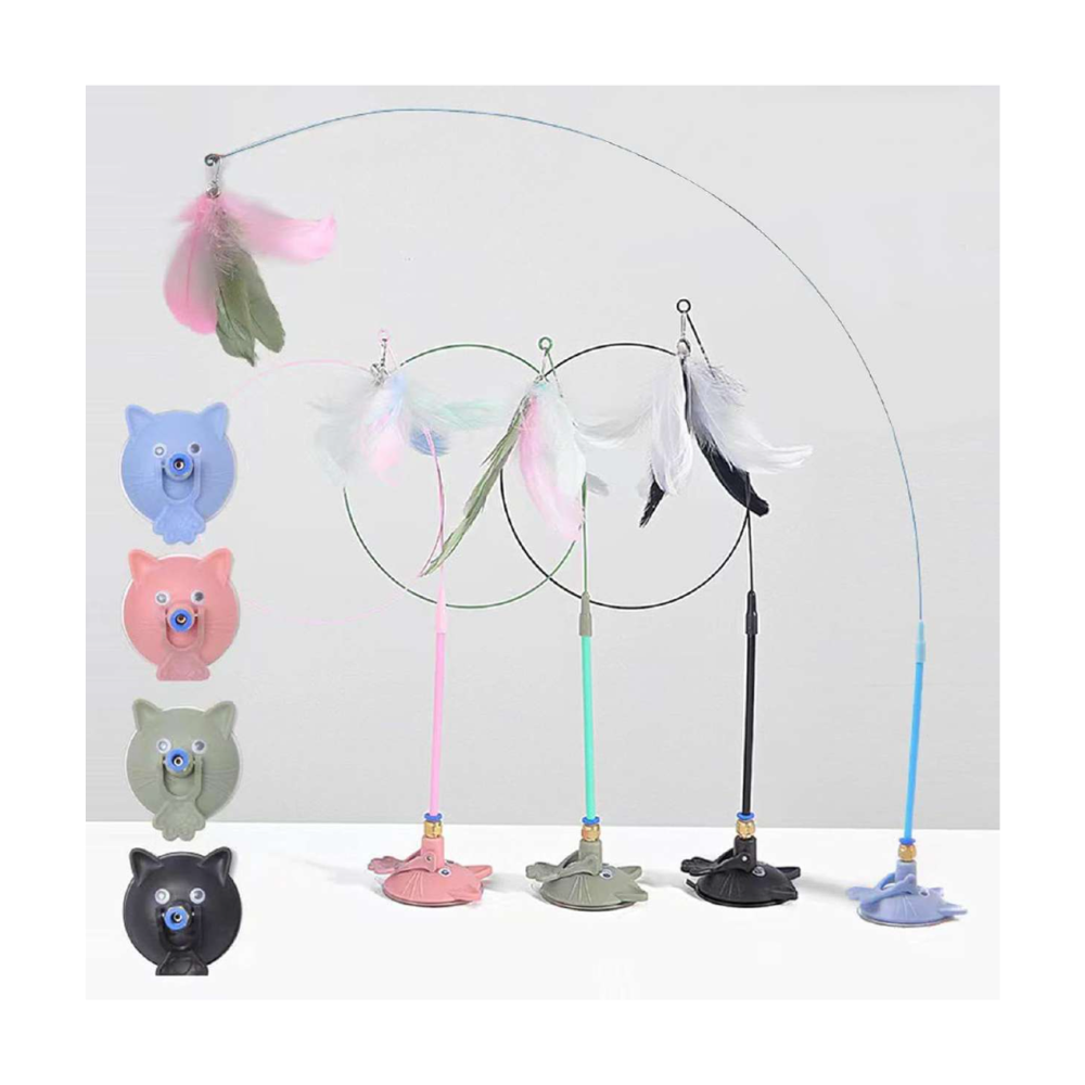 Interactive Self-Playing Feather Cat Teaser Toy Meow Shaped Suction Cup Base