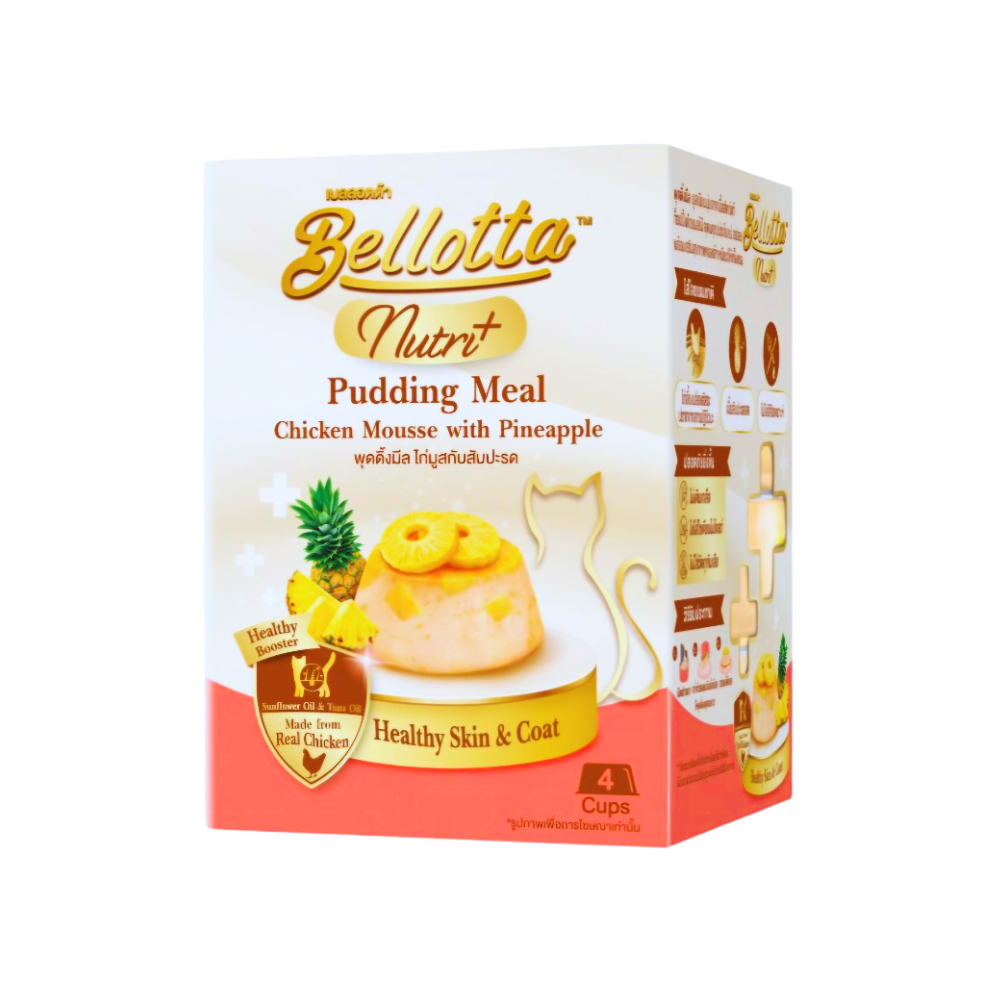 Bellotta Nutri Plus Pudding Meal Healthy Skin & Coat Chicken Mousse with Pineapple 4×25gm