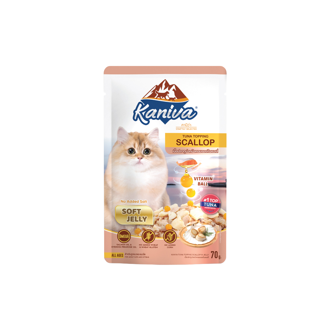 Kaniva Tuna Topping Scallop Pouch 70g - Soft Jelly for All Ages