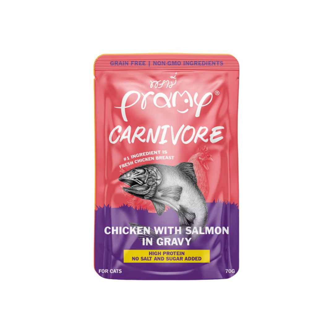 Pramy Carnivore Pouch Chicken with Salmon in Gravy for All Cats 70g